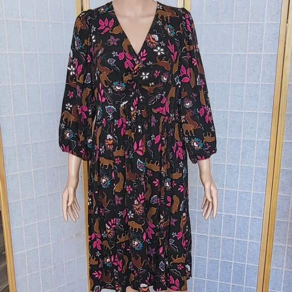 Torrid NWOT animal-print midi dress long-sleeve v-neck warm colors size 1 or 1X - Picture 1 of 13